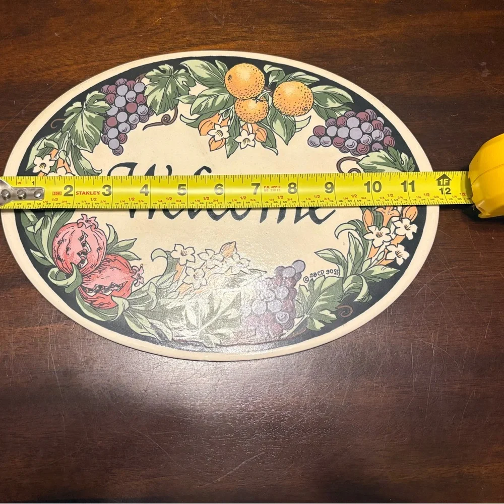 Vintage Trinity Pottery “Welcome” Oval Wall Plaque – Fruit Basket Design